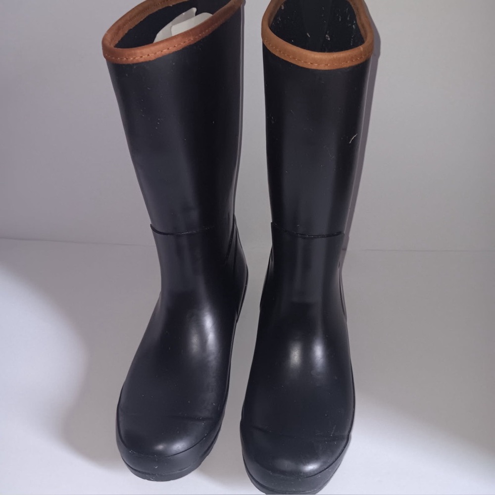 Sperry Black Tall Rain Boots with Brown Trim